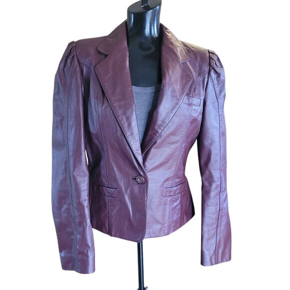 Wilson Burgundy Leather Blazer with Notched Lapels - Picture 1 of 7